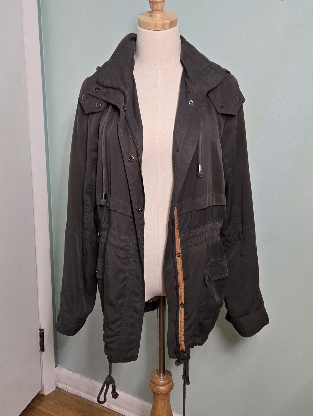 Market & Spruce Green Utility jacket, Detachable Hood, Drawstring Waist